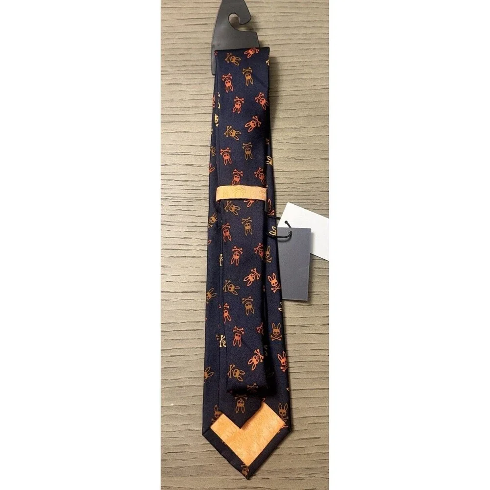 Psycho Bunny 'TOSSED BUNNY' All Over Bunny Orange Silk Neck Tie.